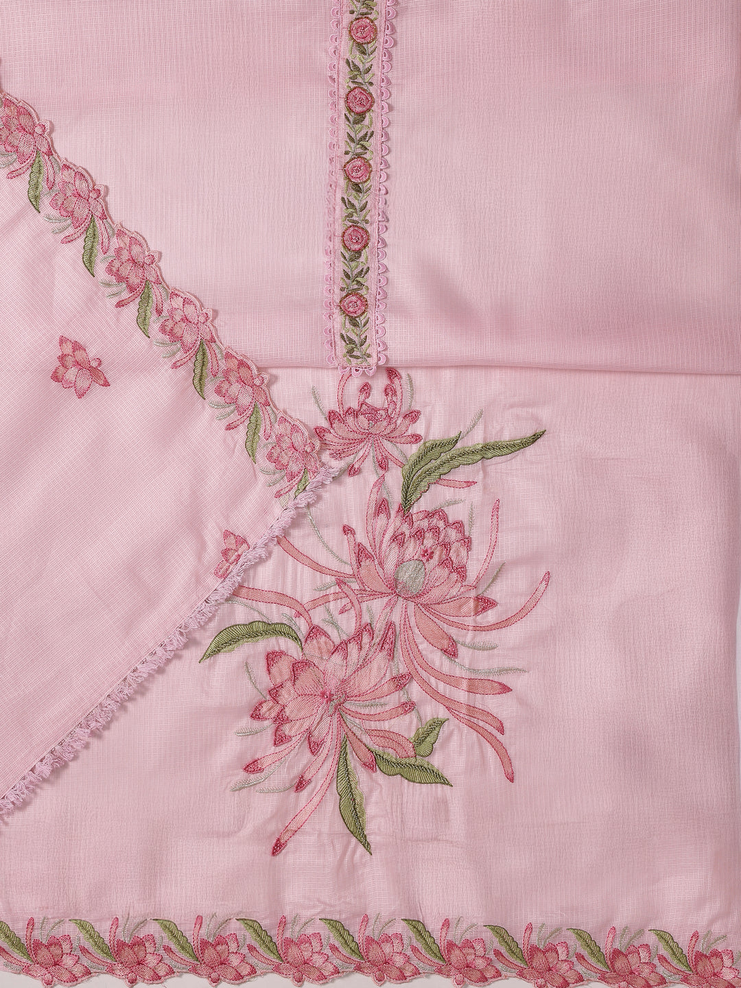 Pink Embroidered Silk blend Dress Material With Dupatta