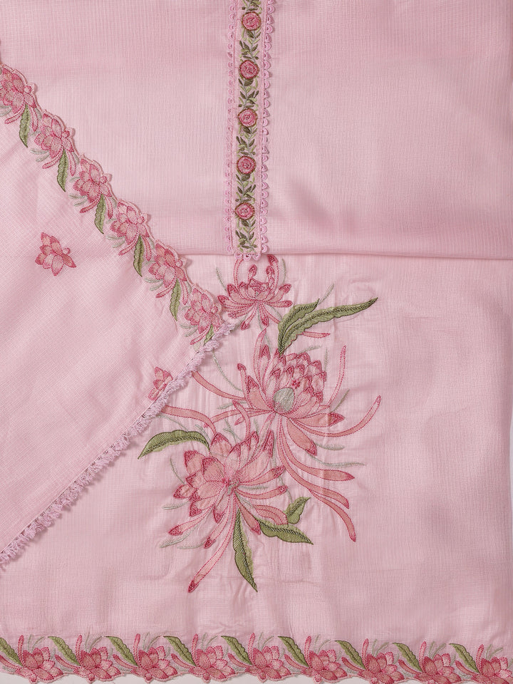 Pink Embroidered Silk blend Dress Material With Dupatta