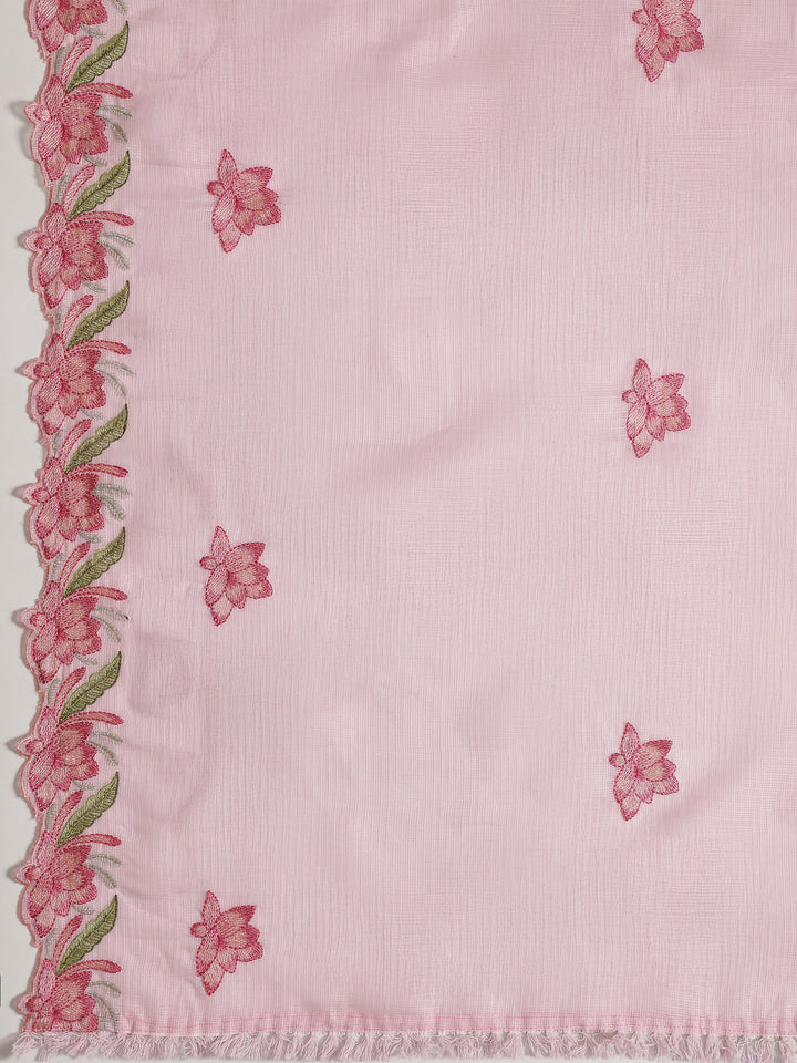 Pink Embroidered Silk blend Dress Material With Dupatta