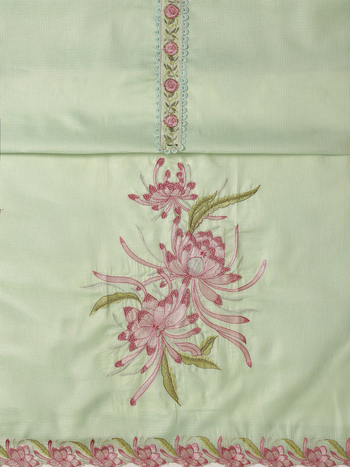 Green Embroidered Silk blend Dress Material With Dupatta