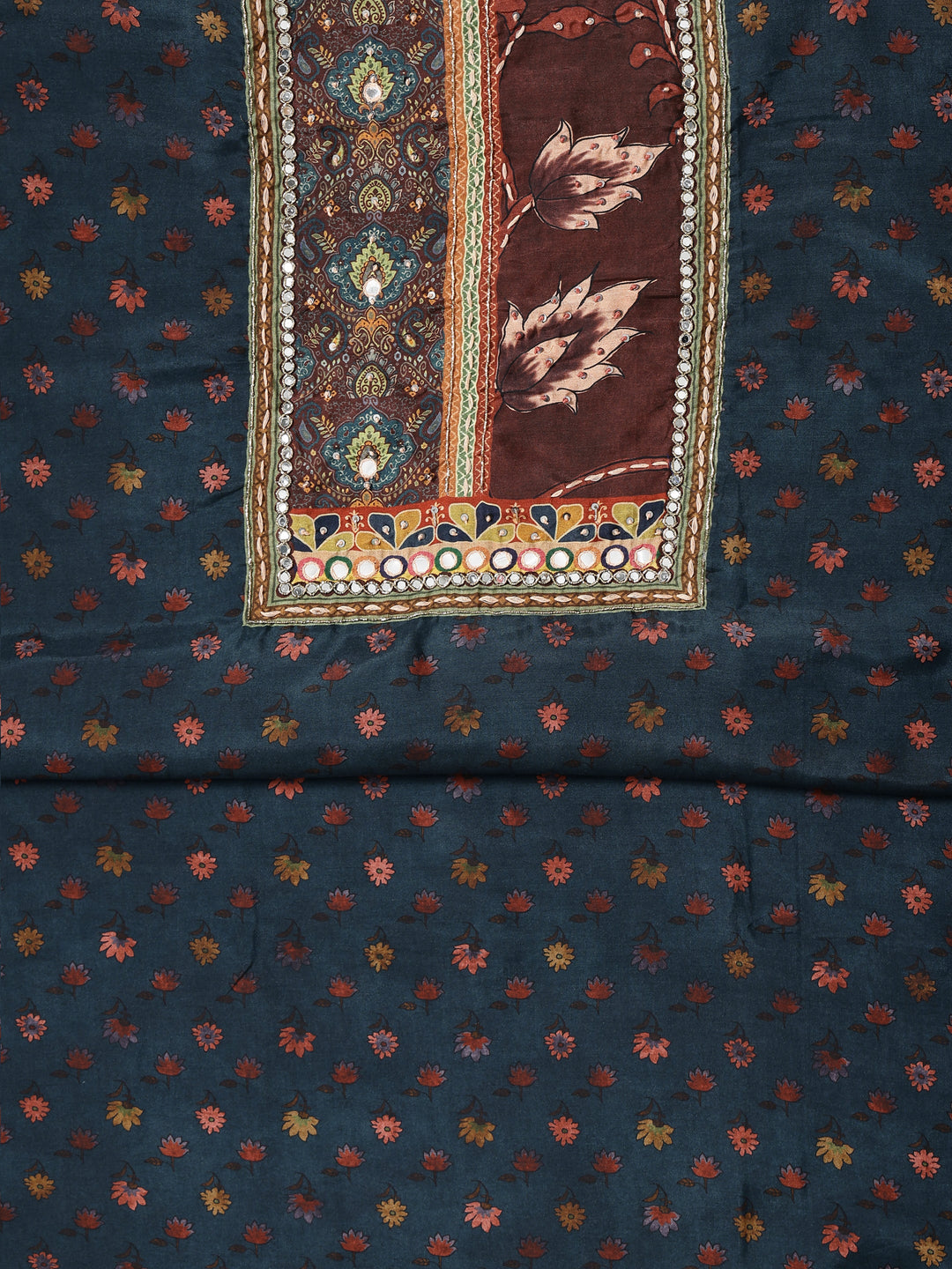 Navy blue Printed Muslin Dress Material With Dupatta