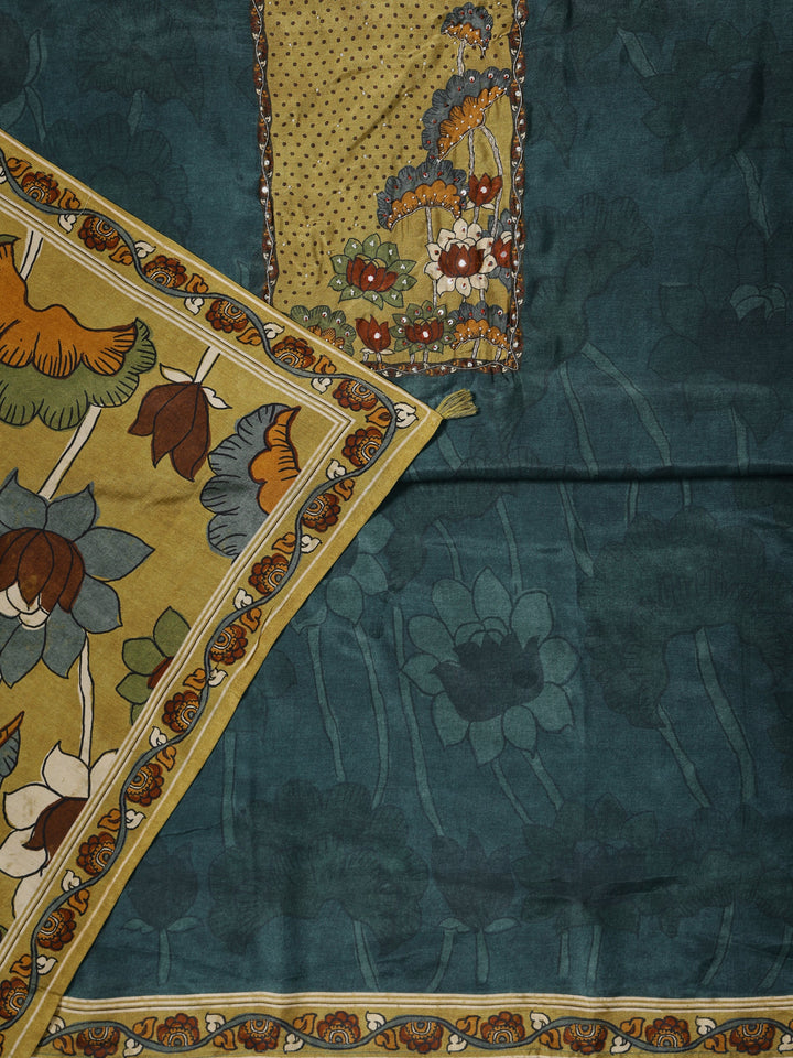 Teal Printed Muslin Dress Material With Dupatta