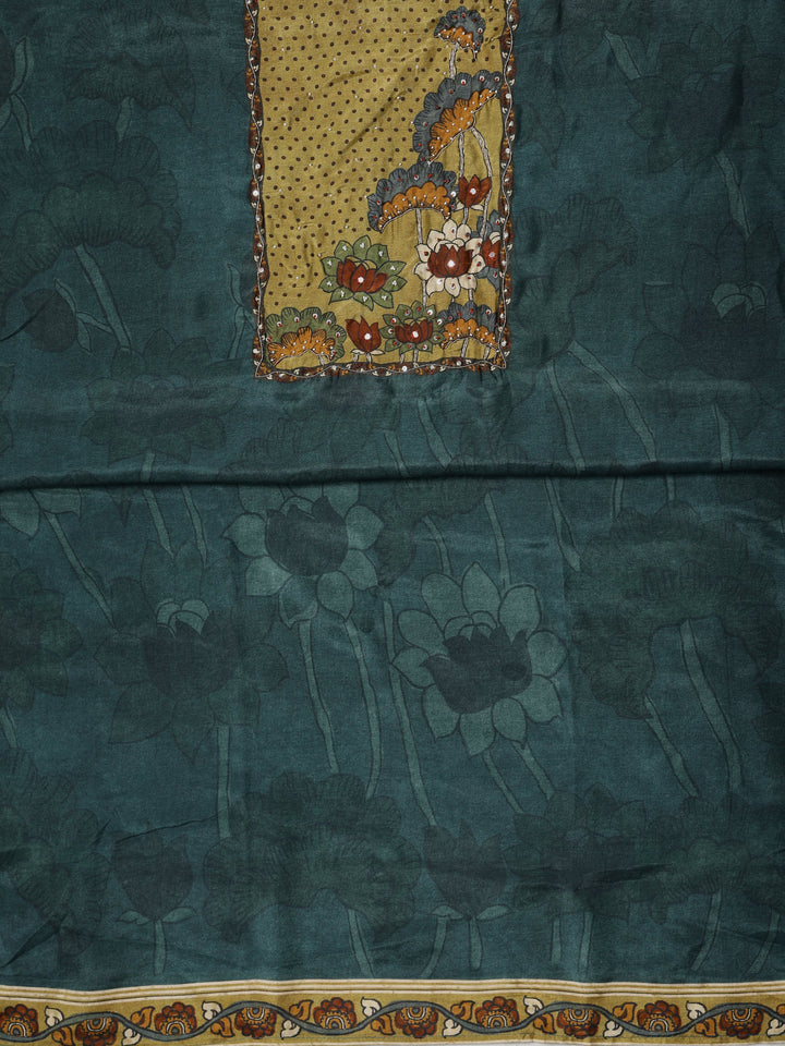 Teal Printed Muslin Dress Material With Dupatta