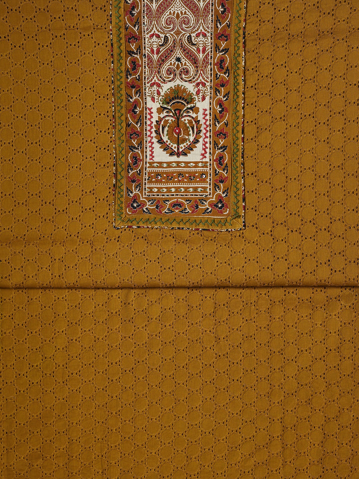 Mustard Printed Cotton Dress Material With Dupatta