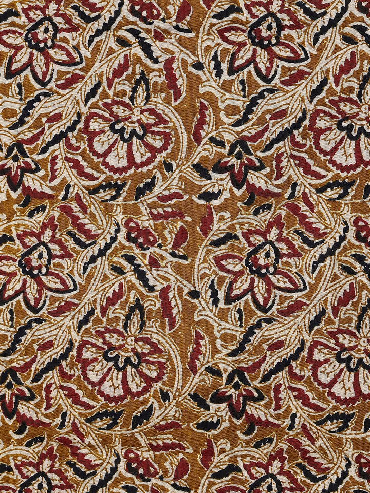 Mustard Printed Cotton Dress Material With Dupatta