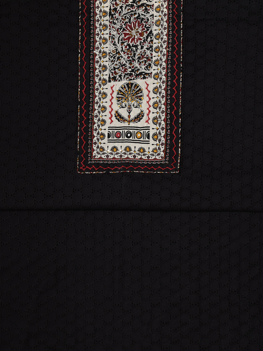 Black Printed Cotton Dress Material With Dupatta