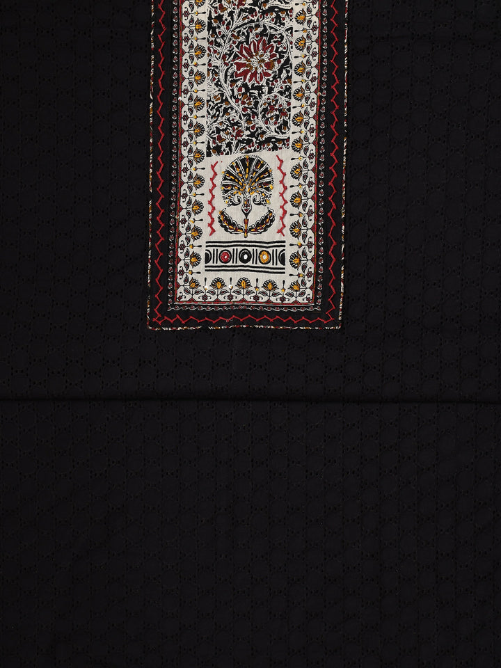 Black Printed Cotton Dress Material With Dupatta