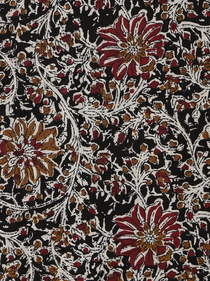 Black Printed Cotton Dress Material With Dupatta
