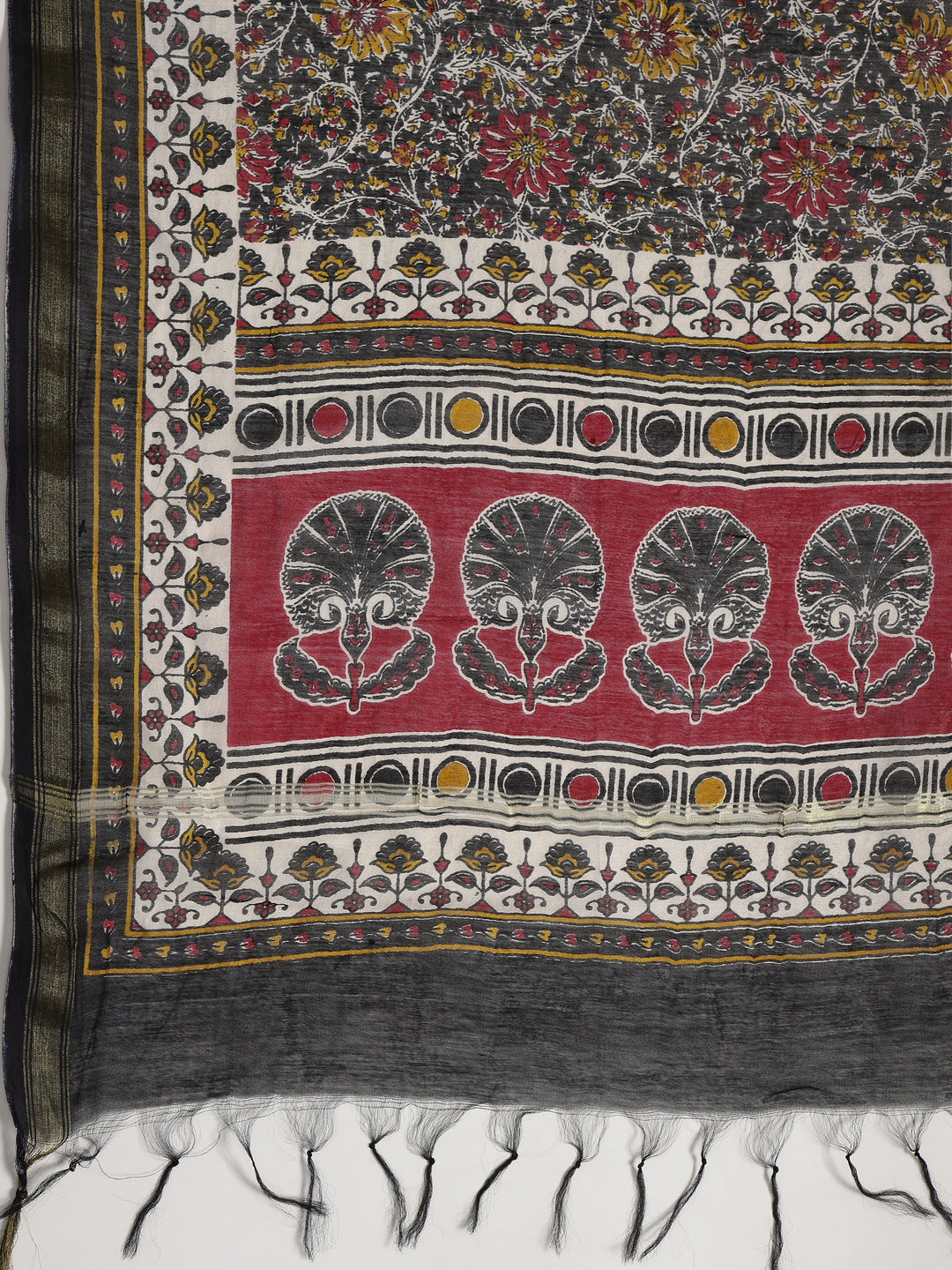 Black Printed Cotton Dress Material With Dupatta