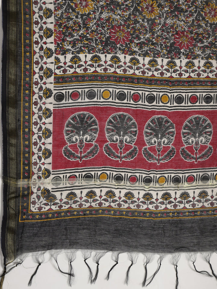 Black Printed Cotton Dress Material With Dupatta