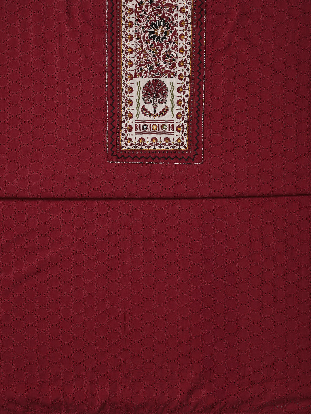 Red Printed Cotton Dress Material With Dupatta