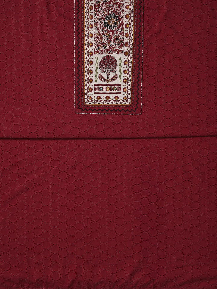 Red Printed Cotton Dress Material With Dupatta