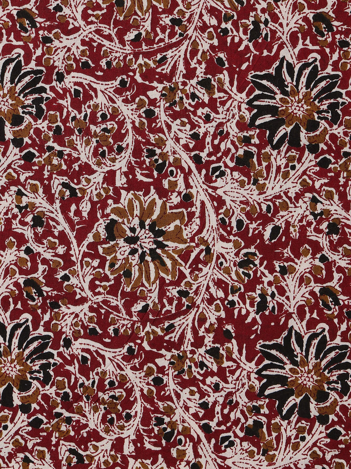 Red Printed Cotton Dress Material With Dupatta