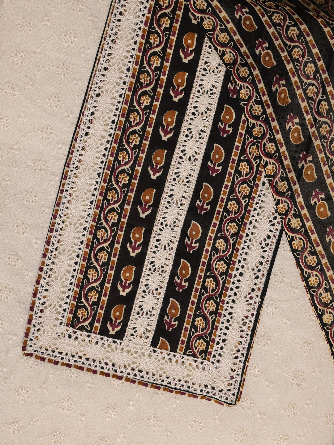 White Embroidered Cotton Dress Material With Dupatta