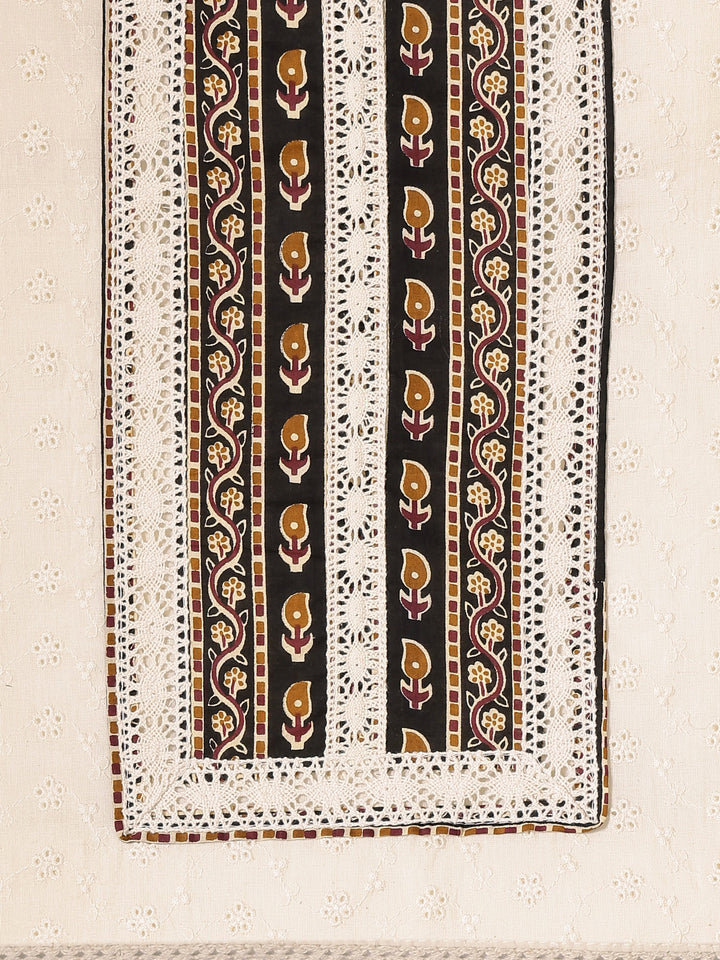 White Embroidered Cotton Dress Material With Dupatta