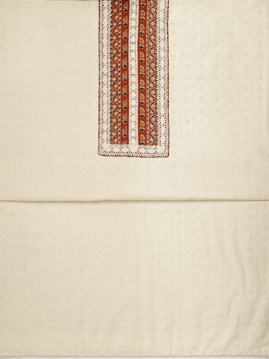 White Embroidered Cotton Dress Material With Dupatta