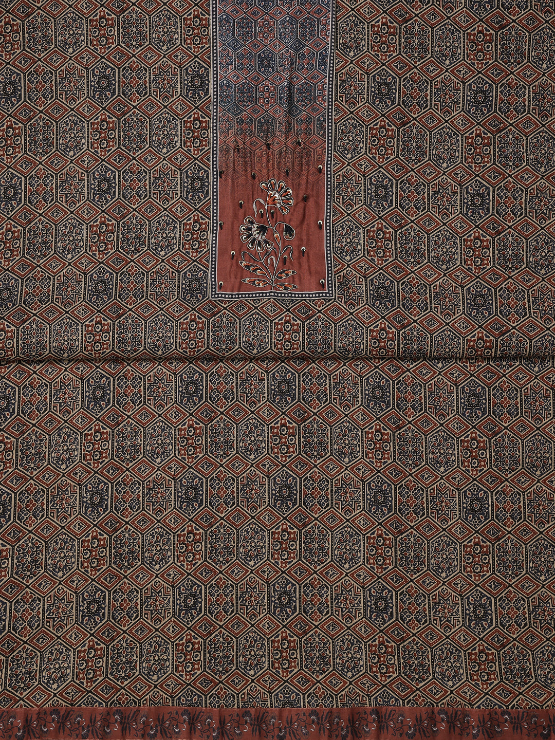 Maroon Printed Cotton Blend Dress Material With Dupatta