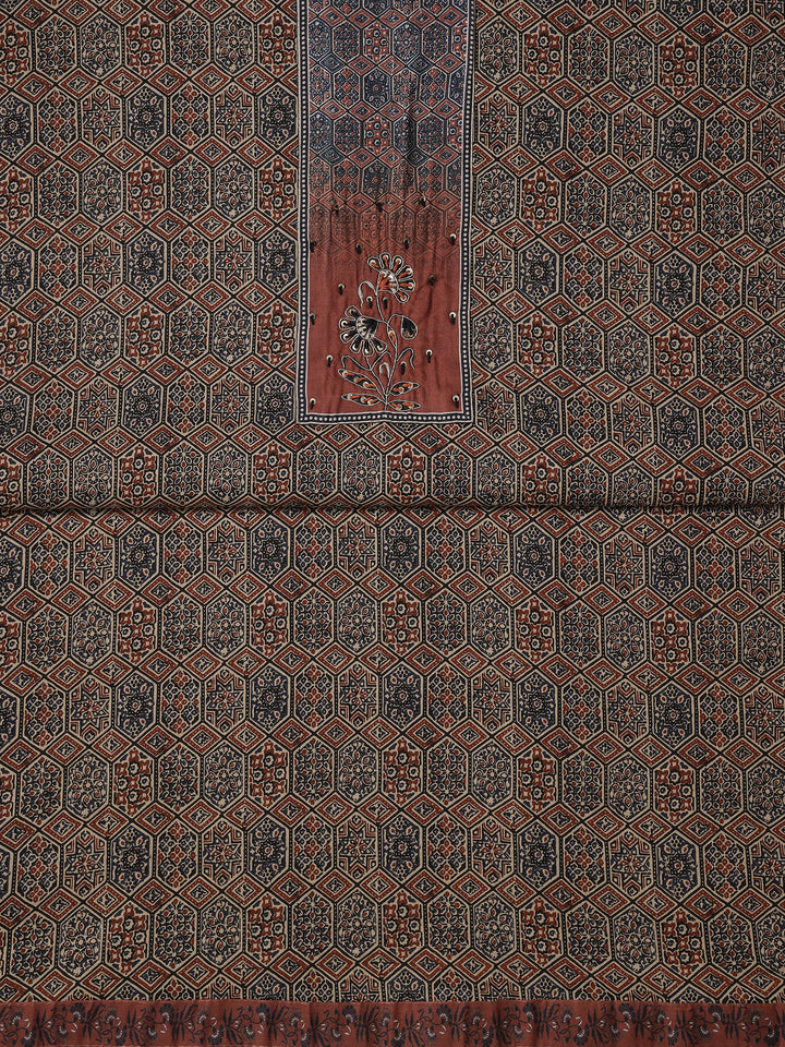 Maroon Printed Cotton Blend Dress Material With Dupatta