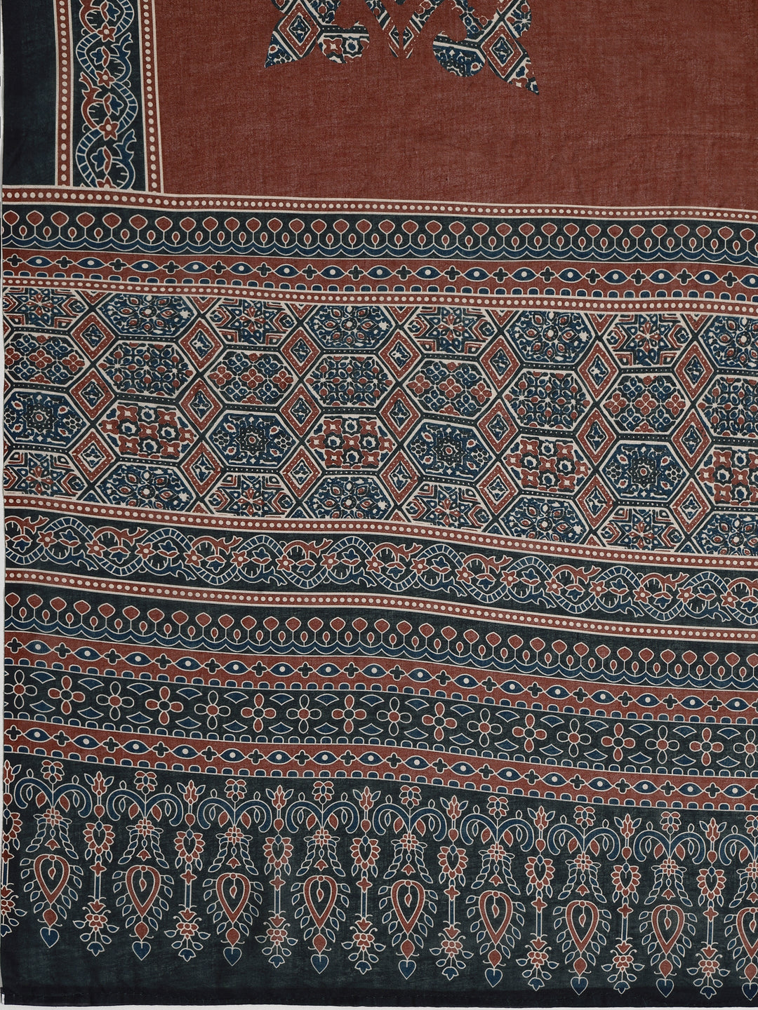 Maroon Printed Cotton Blend Dress Material With Dupatta