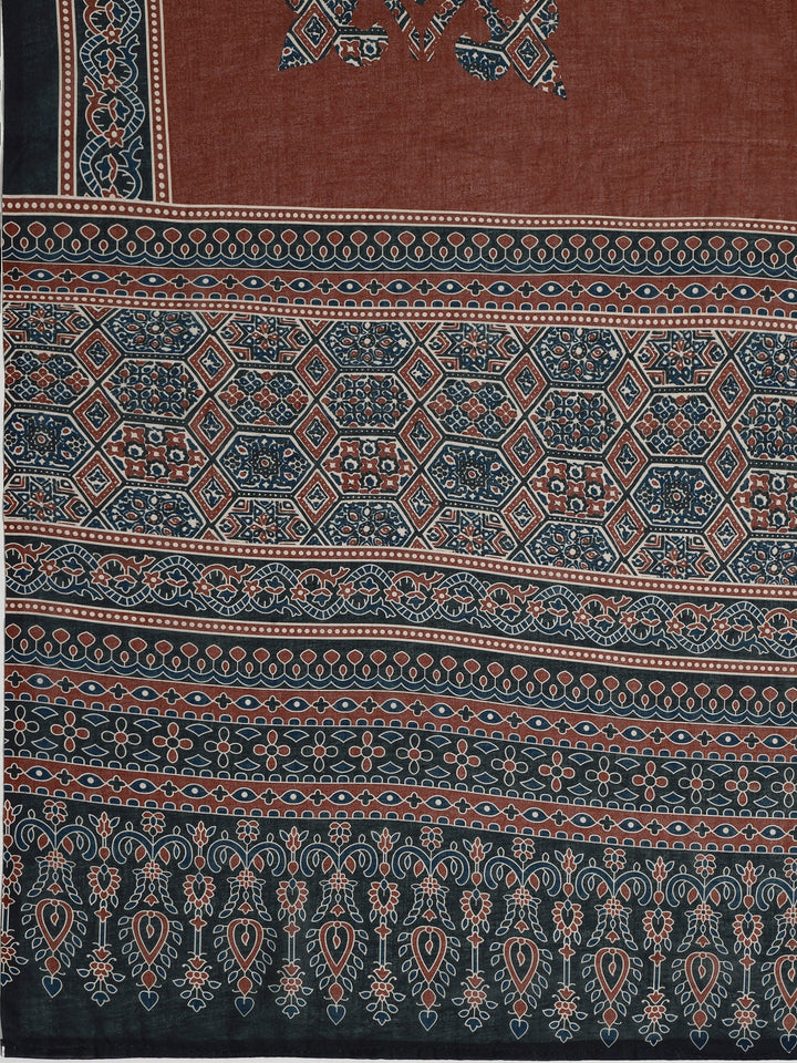 Maroon Printed Cotton Blend Dress Material With Dupatta