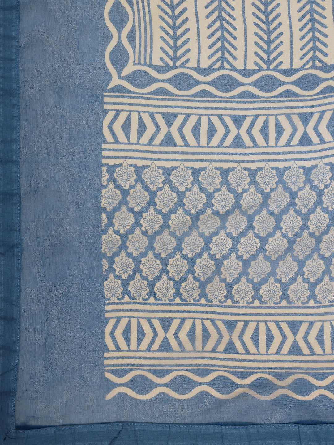 Blue Printed Cotton Dress Material With Dupatta
