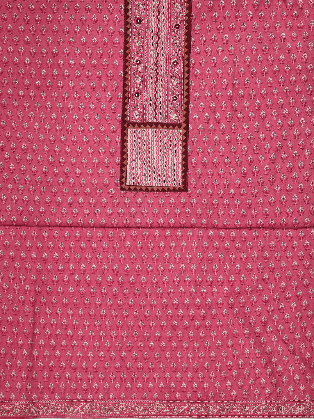 Pink Printed Cotton Dress Material With Dupatta