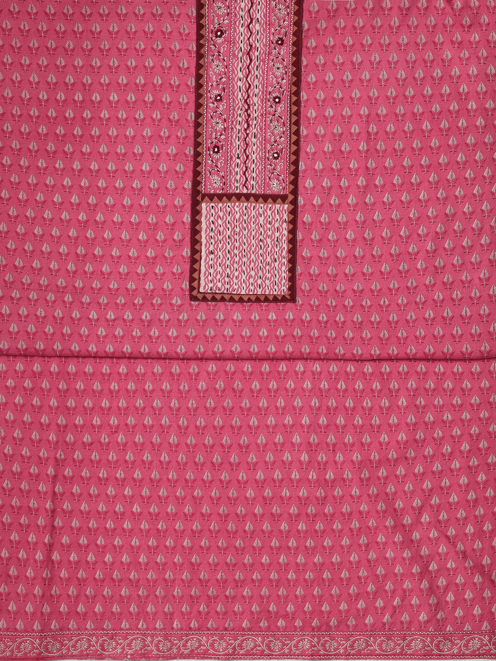 Pink Printed Cotton Dress Material With Dupatta