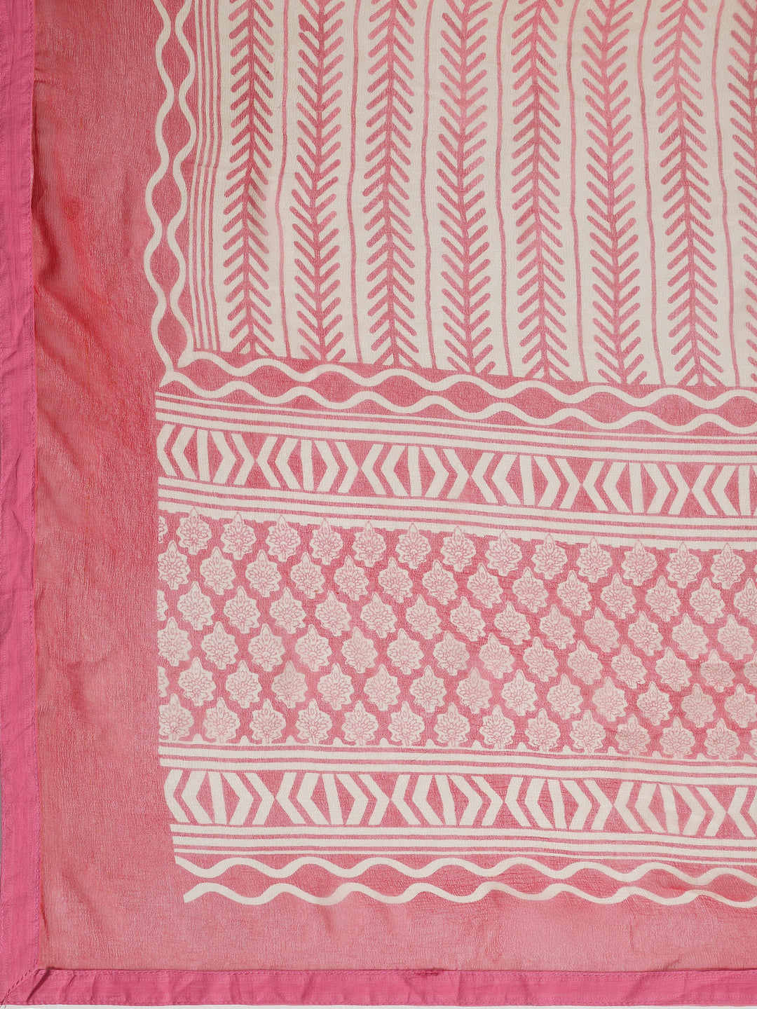 Pink Printed Cotton Dress Material With Dupatta