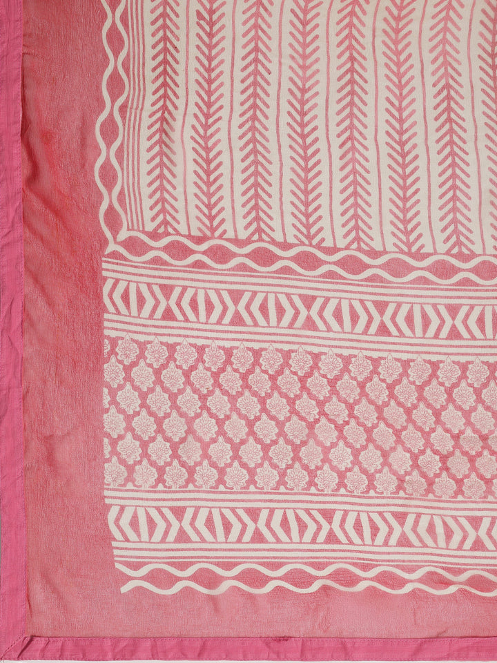 Pink Printed Cotton Dress Material With Dupatta