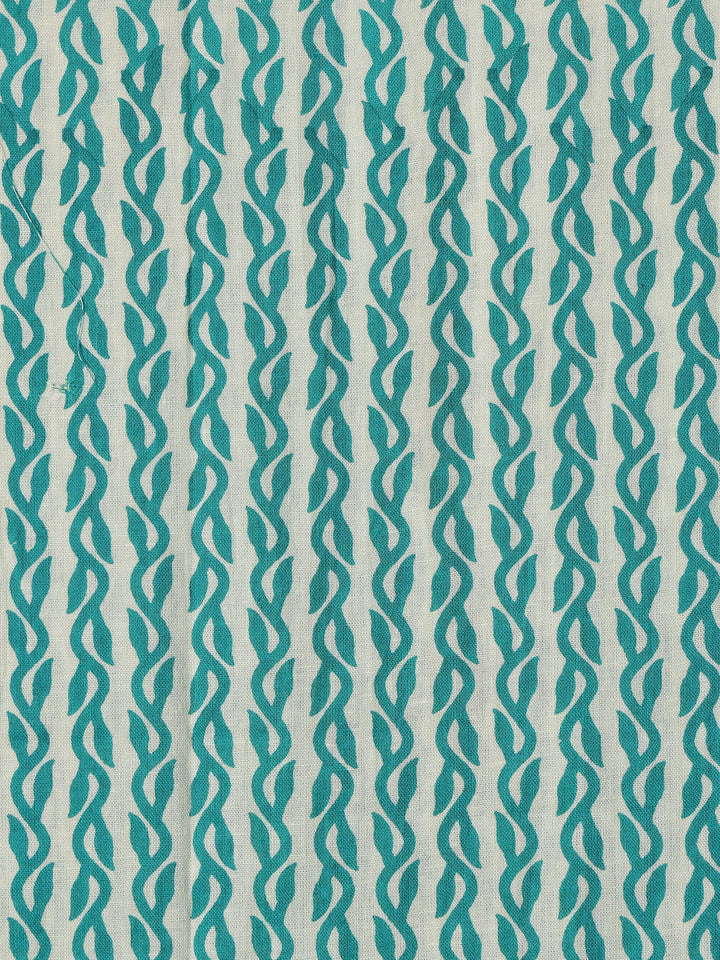 Turquoise blue Printed Cotton Dress Material With Dupatta