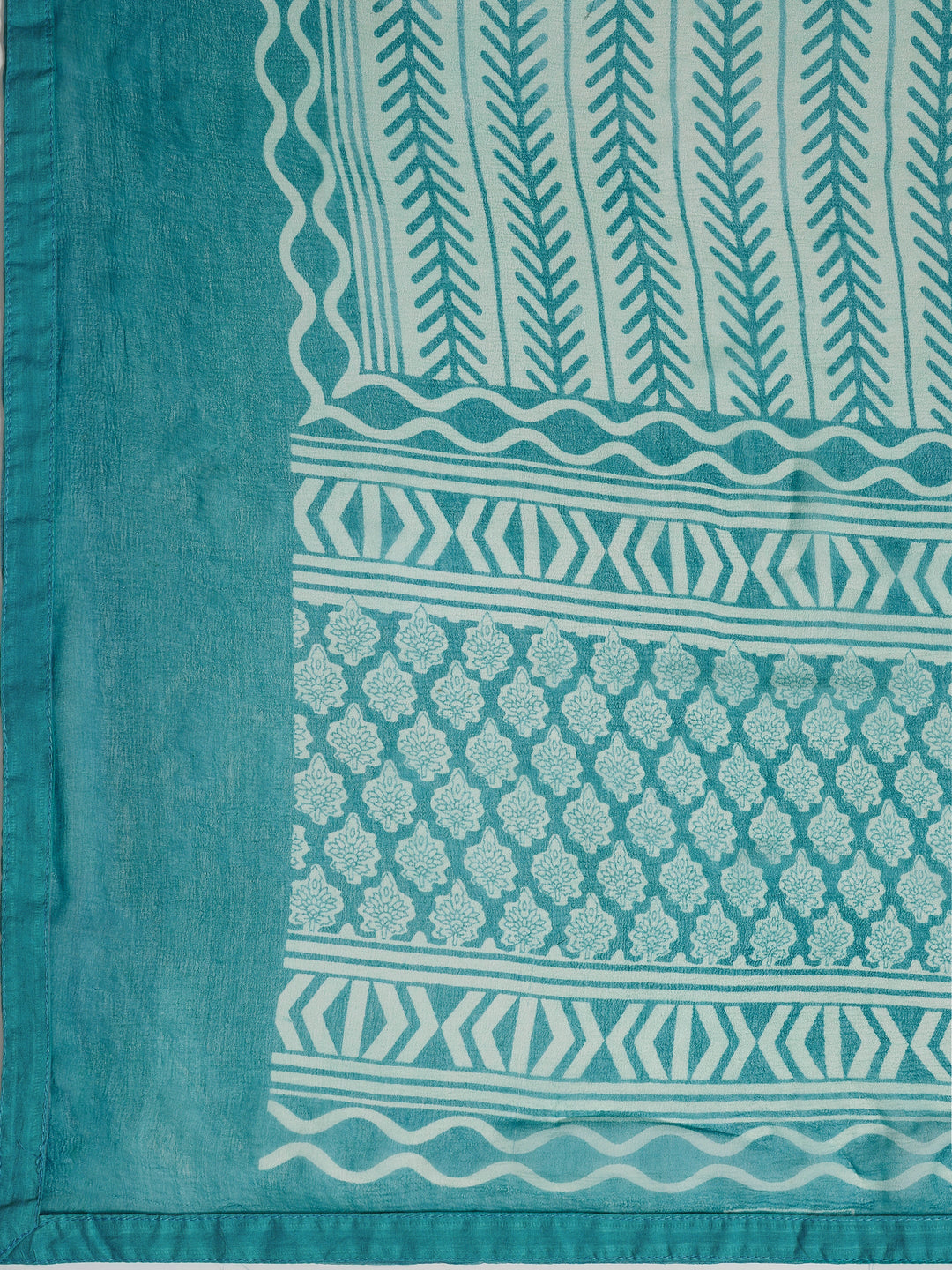 Turquoise blue Printed Cotton Dress Material With Dupatta