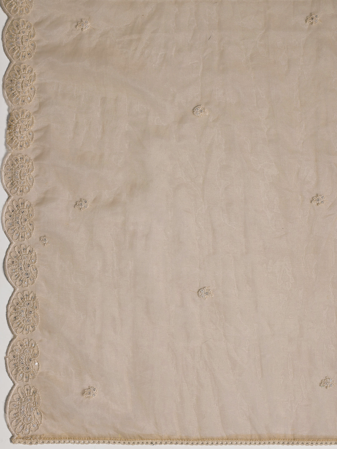 Beige Embroidered Silk blend Dress Material With Dupatta