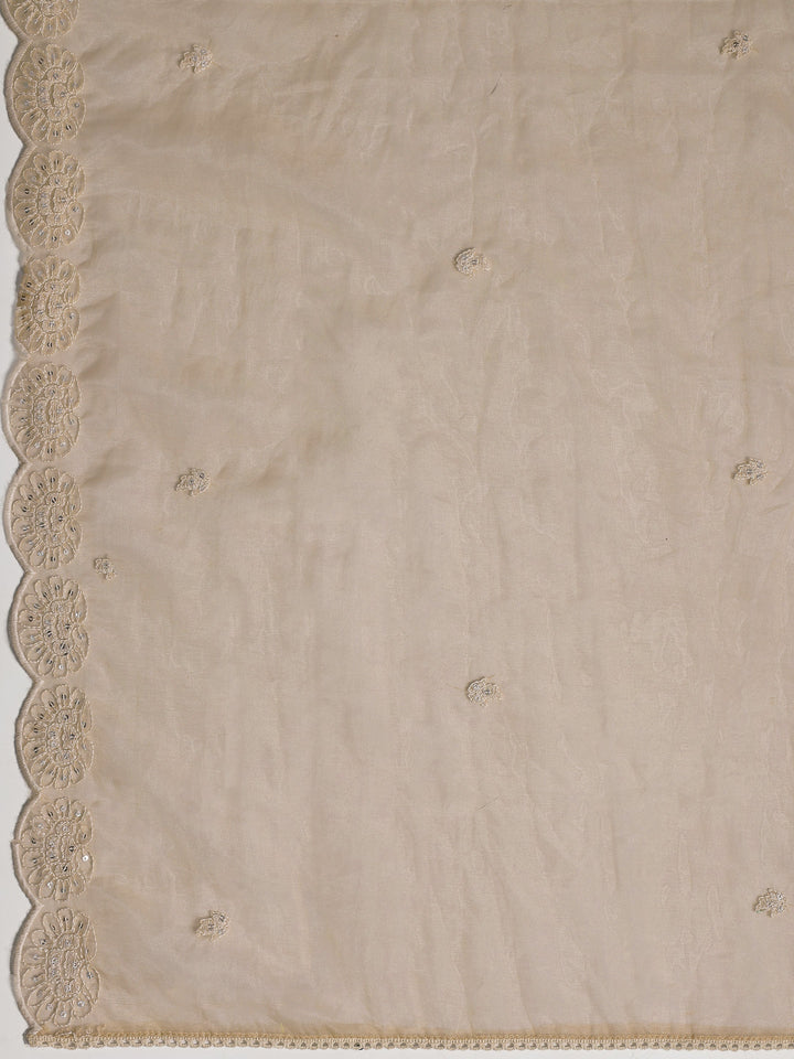 Beige Embroidered Silk blend Dress Material With Dupatta
