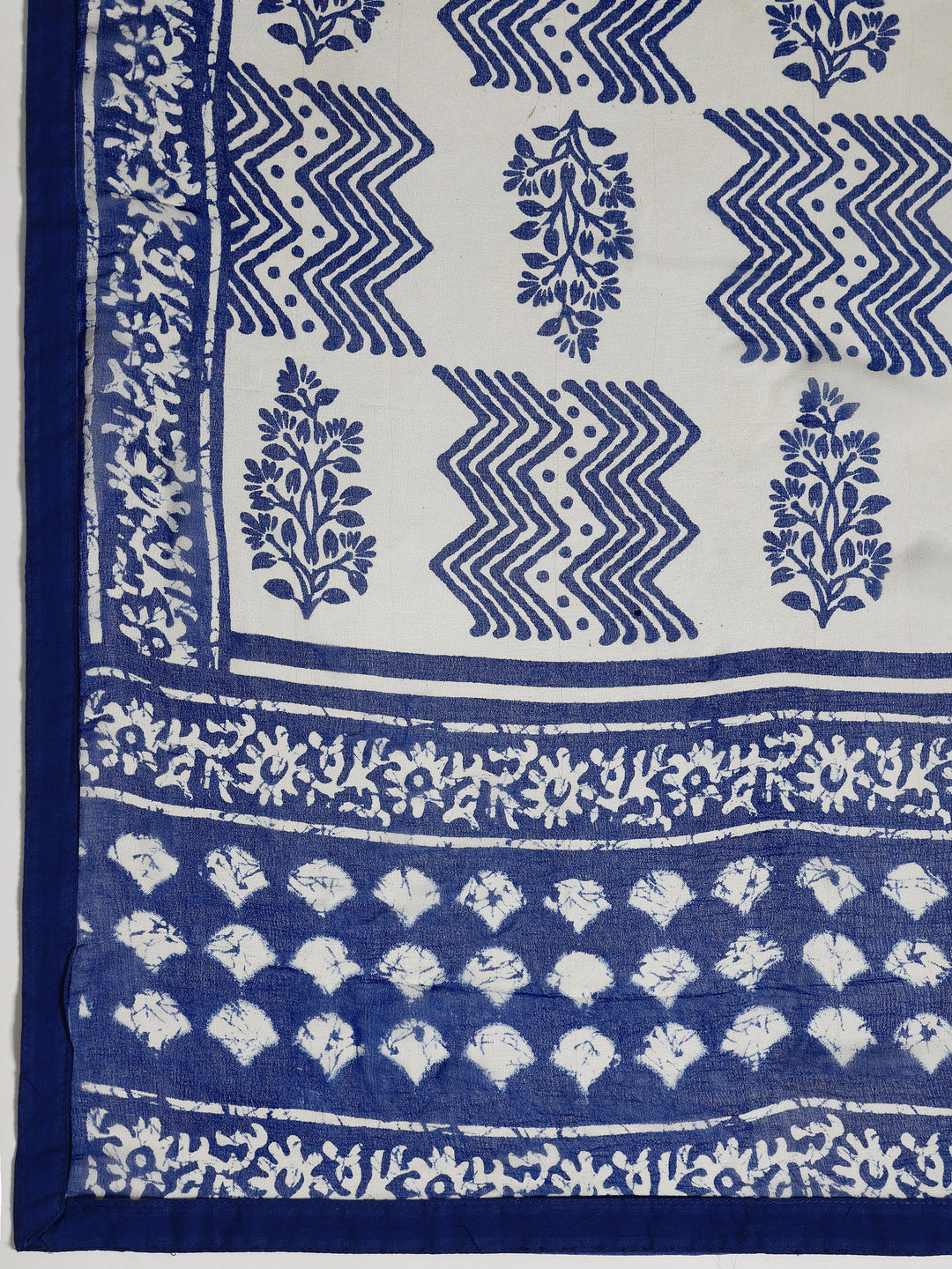 Blue Printed Cotton Dress Material With Dupatta