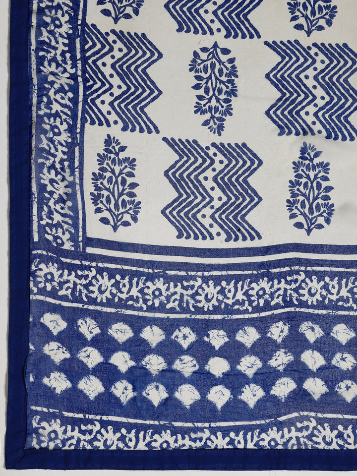 Blue Printed Cotton Dress Material With Dupatta