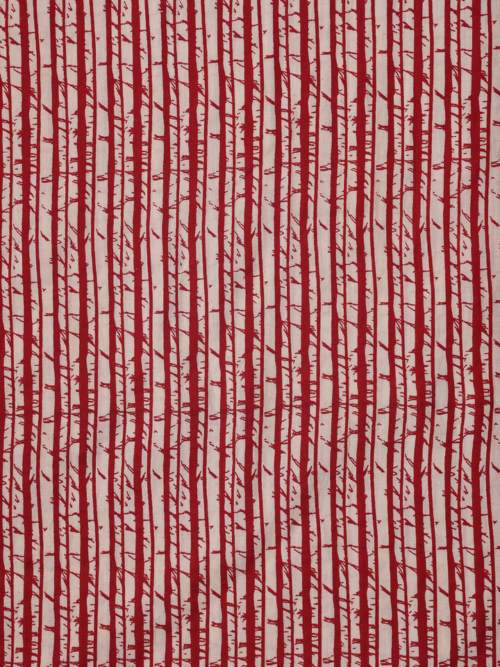 Red Printed Cotton Dress Material With Dupatta