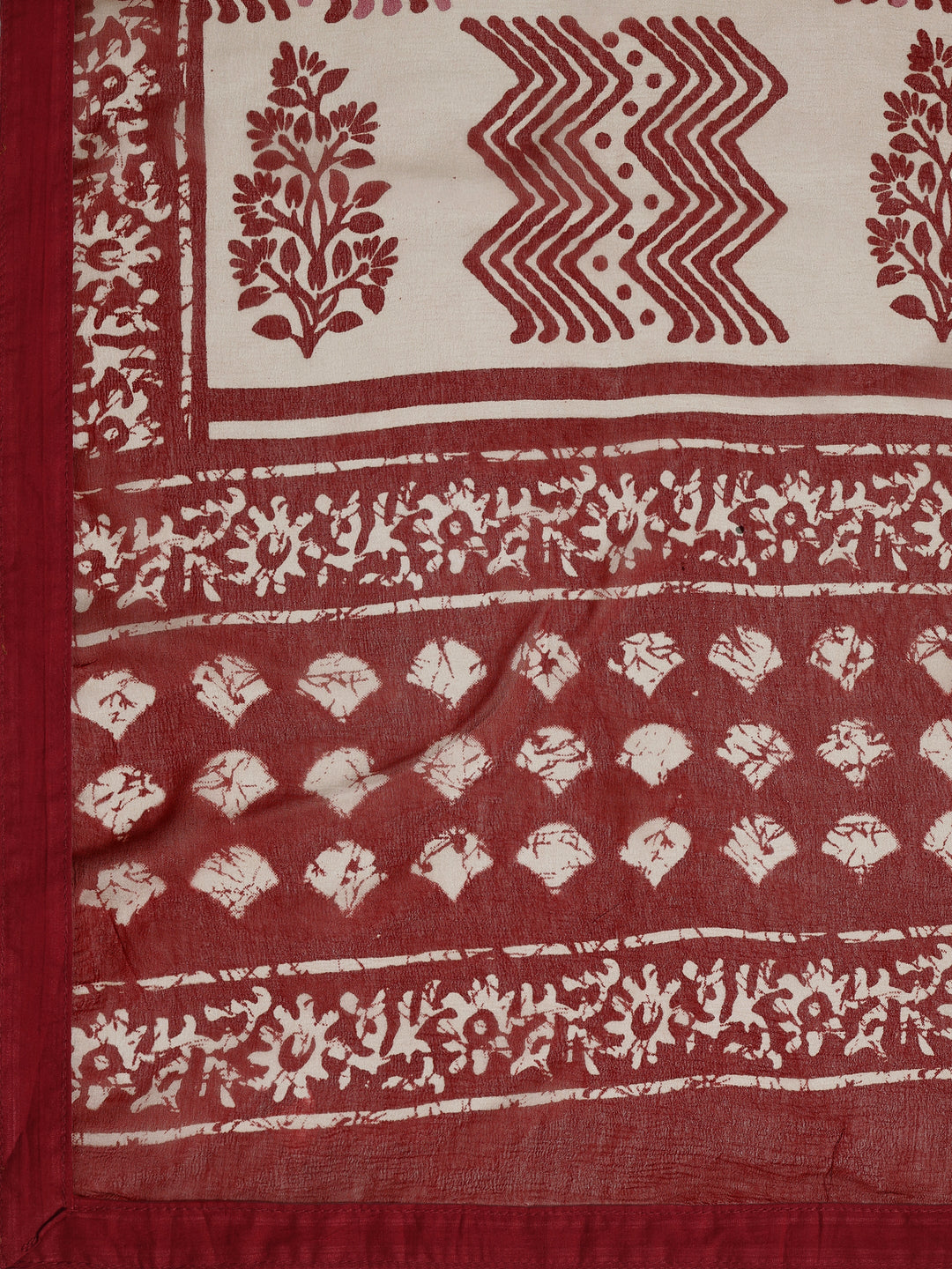 Red Printed Cotton Dress Material With Dupatta