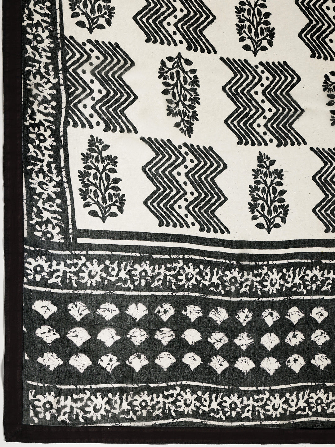 Black Printed Cotton Dress Material With Dupatta
