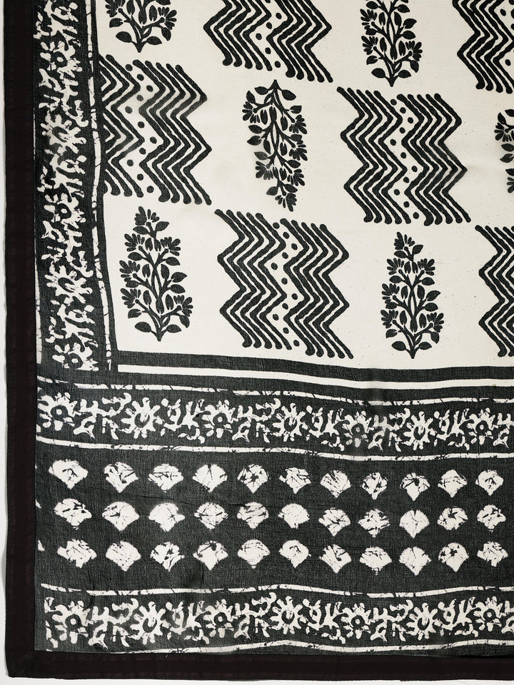 Black Printed Cotton Dress Material With Dupatta