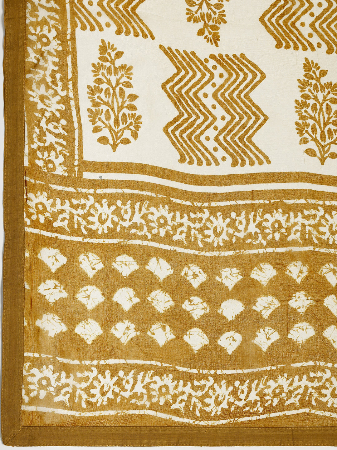 Mustard Printed Cotton Dress Material With Dupatta