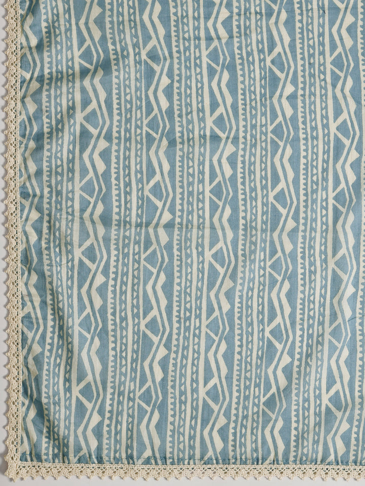 Blue Printed Cotton Dress Material With Dupatta