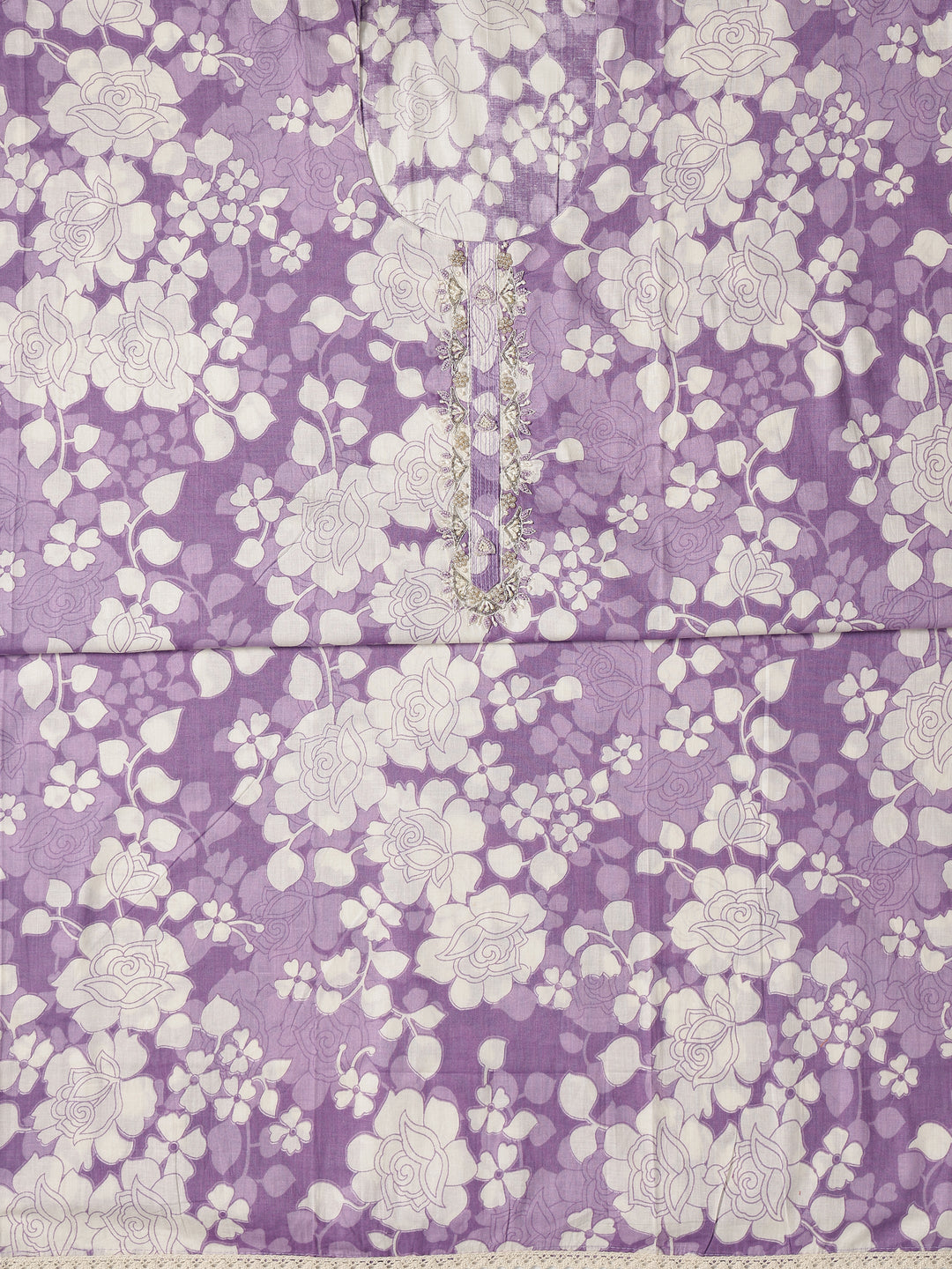 Purple Printed Cotton Dress Material With Dupatta