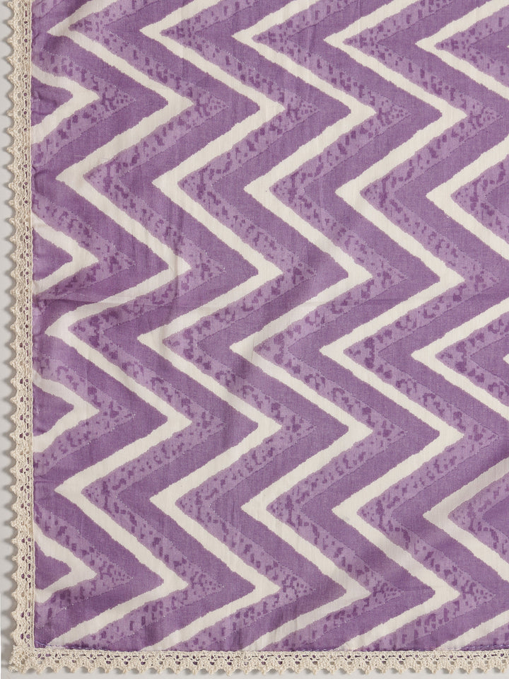 Purple Printed Cotton Dress Material With Dupatta