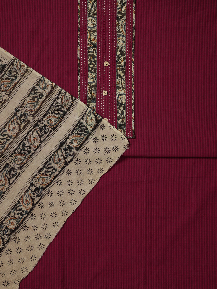 Red Printed Cotton Dress Material With Dupatta