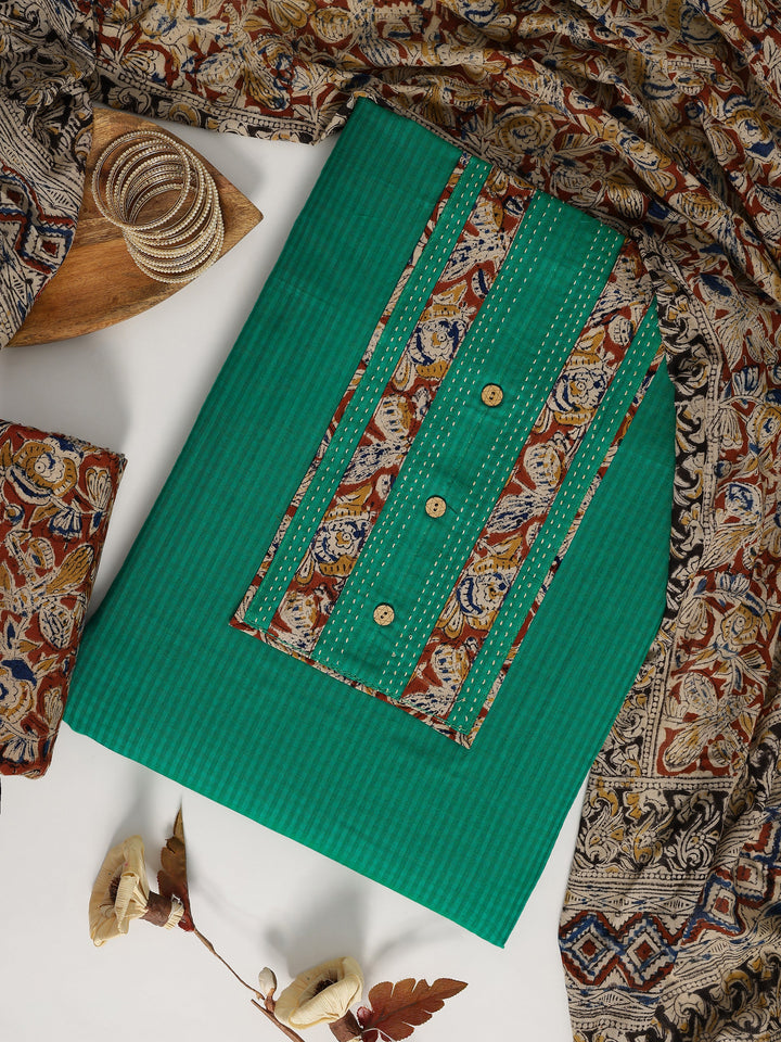 Green Printed Cotton Dress Material With Dupatta