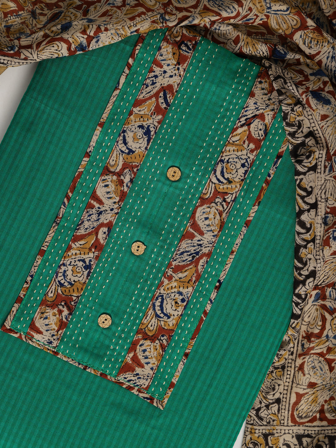 Green Printed Cotton Dress Material With Dupatta
