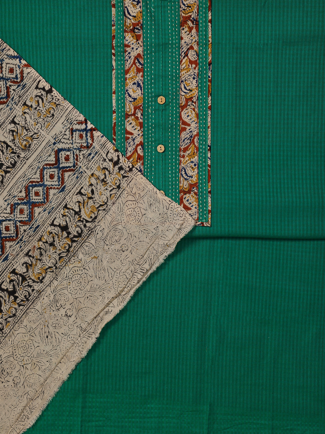 Green Printed Cotton Dress Material With Dupatta