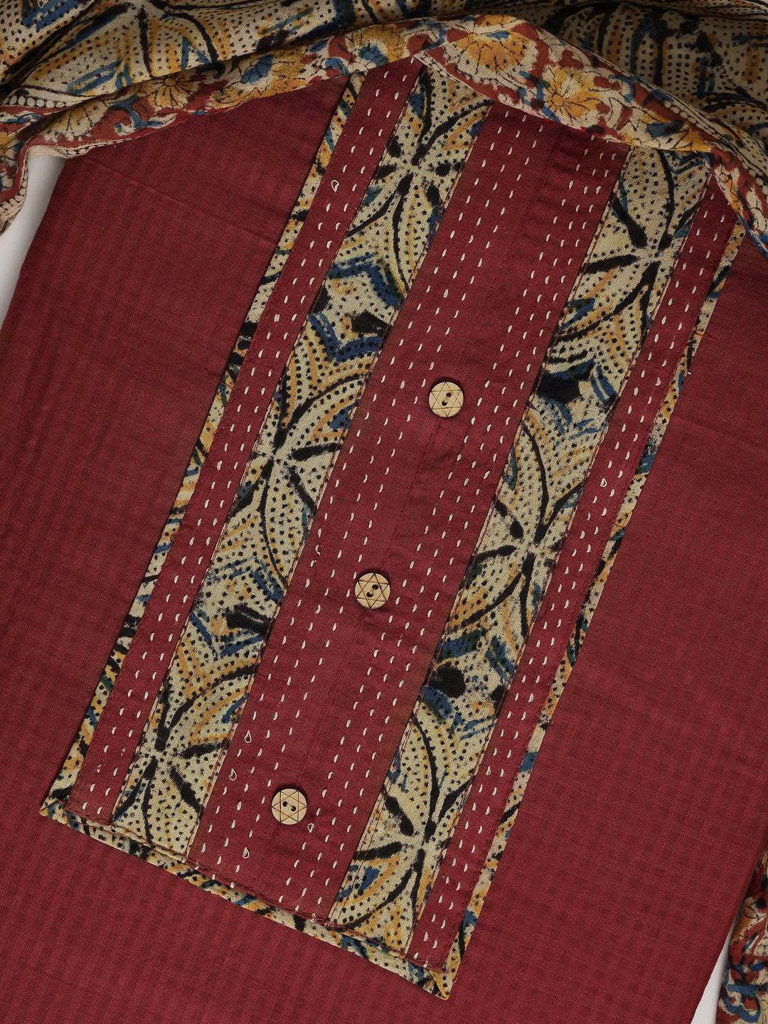 Rust Printed Cotton Dress Material With Dupatta