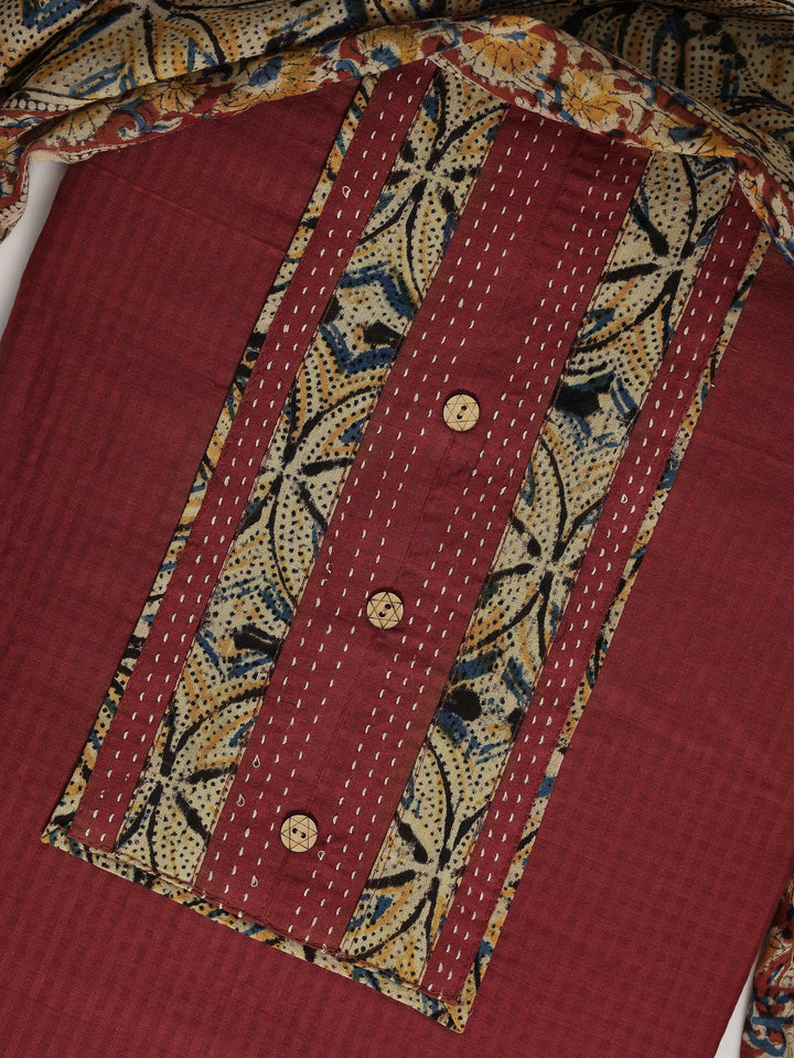 Rust Printed Cotton Dress Material With Dupatta