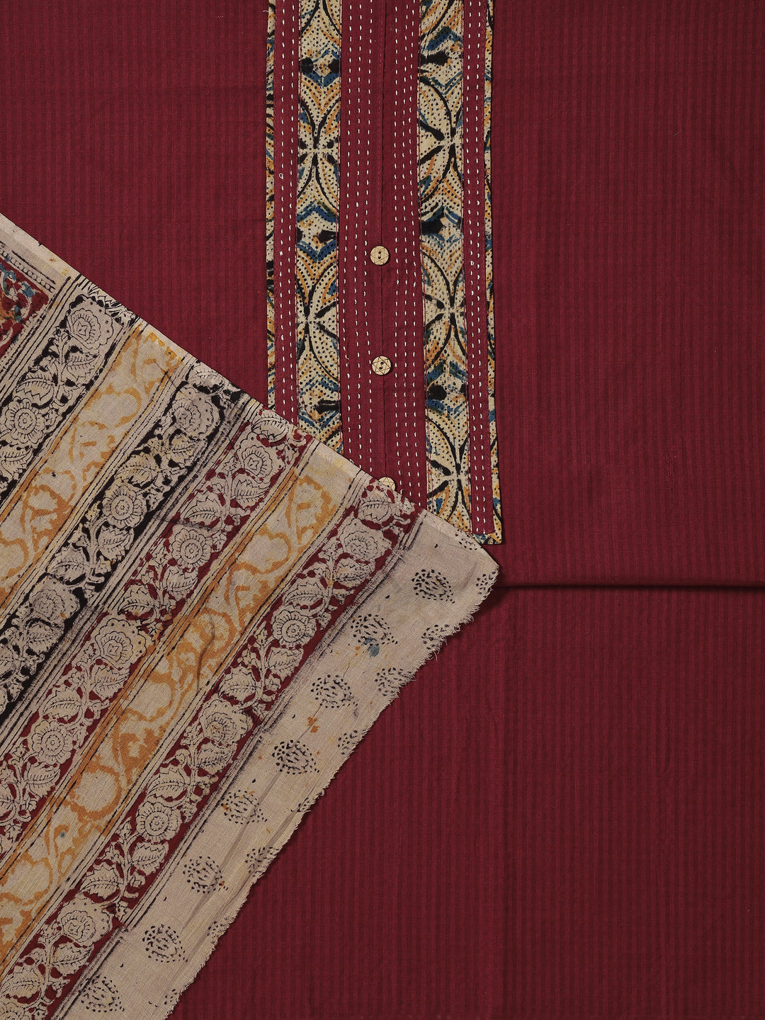 Rust Printed Cotton Dress Material With Dupatta